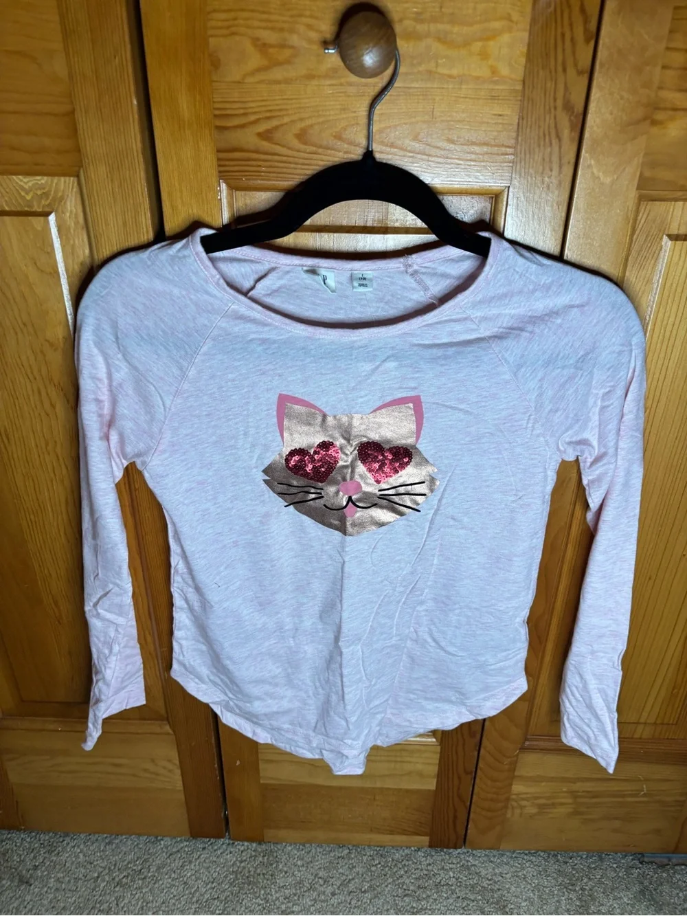 Girls' Pink Heart-Eye Cat Long Sleeve Top